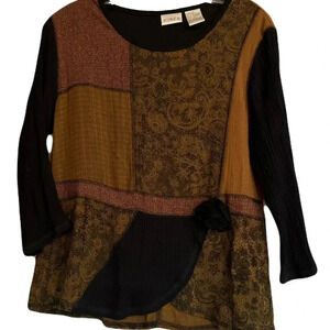 Koret Women's Black and Brown Patchwork Top